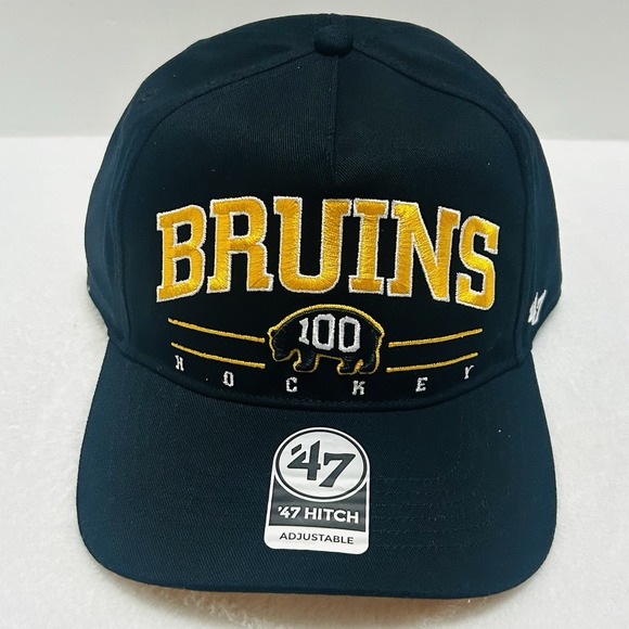 '47 Brand Boston Bruins Centennial‎ Roscoe Hitch Hat Cap Adjustable Snap Black - Picture 2 of 5